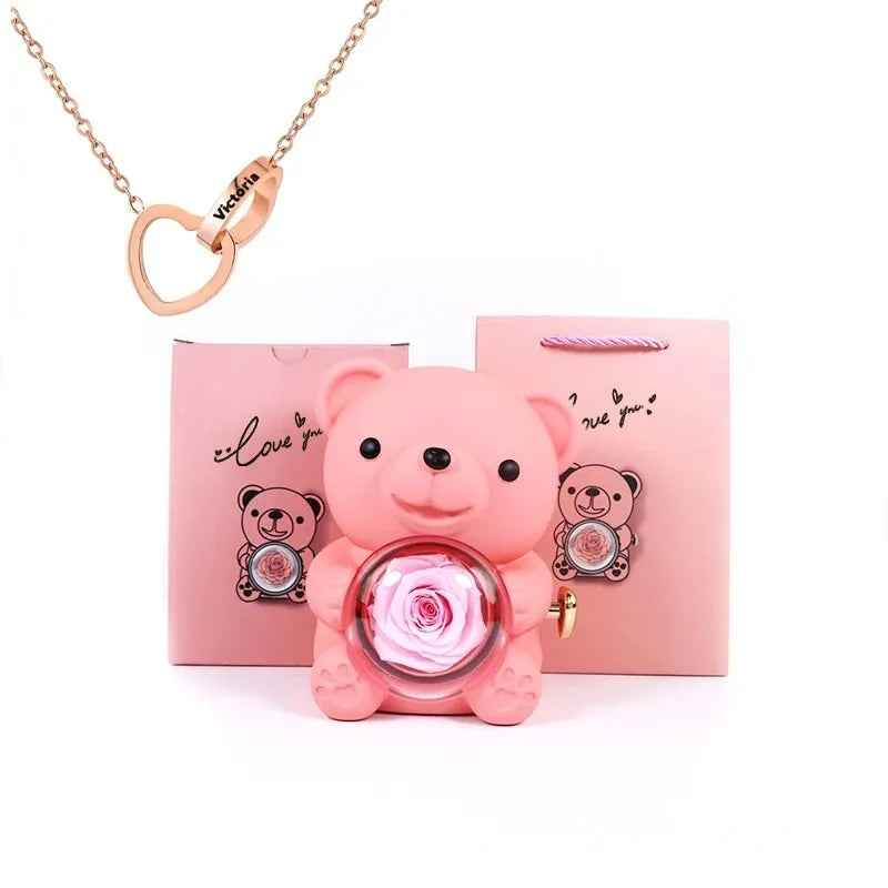 Eternal Rose Teddy Bear with Necklace