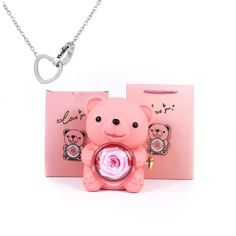 Eternal Rose Teddy Bear with Necklace